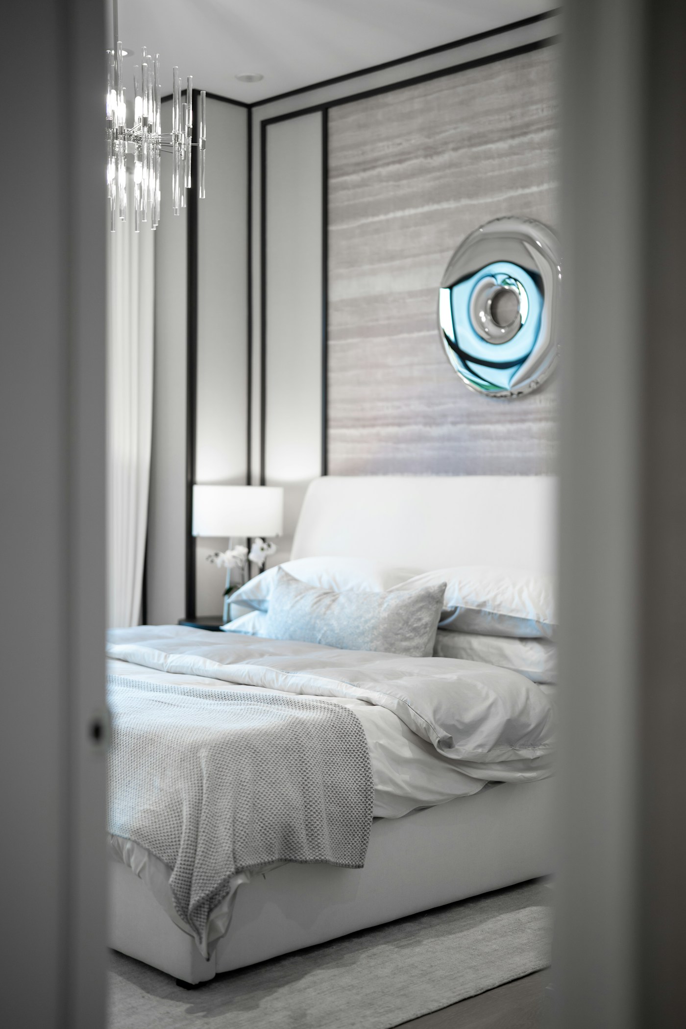 Illustrative bedroom with calm neutral furnishings